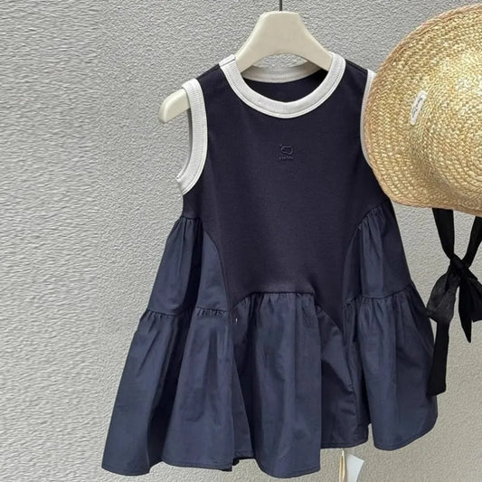 New Korean Kids Dresses for Girls Cute Casual Tank Dress Baby Girls Kawaii 2025 Summer Dress Toddler Girl A-line Dress 2-8y