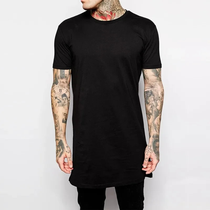 2026 Brand Men's Cotton Clothing White Long T Shirt Hip Hop Men T-Shirt Extra Long Length Man Tops Tee Long Line Tshirt For Male