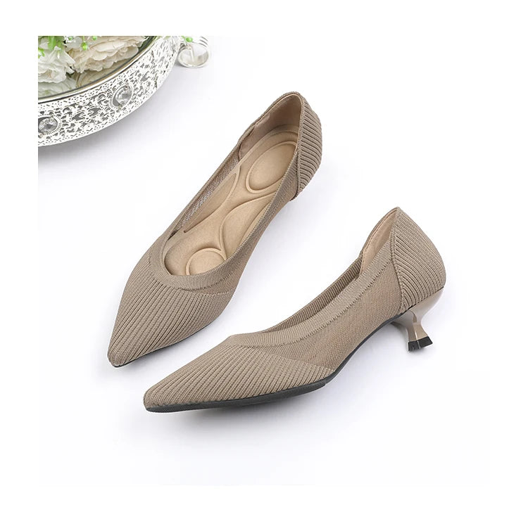 Women's High Heels 2025 New Knitted Breathable Mesh Fine Fashion Comfortable Lightweight Shoes Spring and Autumn
