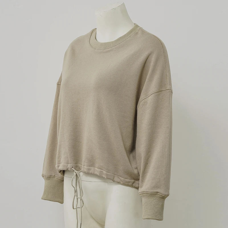 100% Cotton Women's Drawstring Sweatshirt Autumn New Casual Solid Long Sleeved Korean Fashion Streetwear Female Pullover