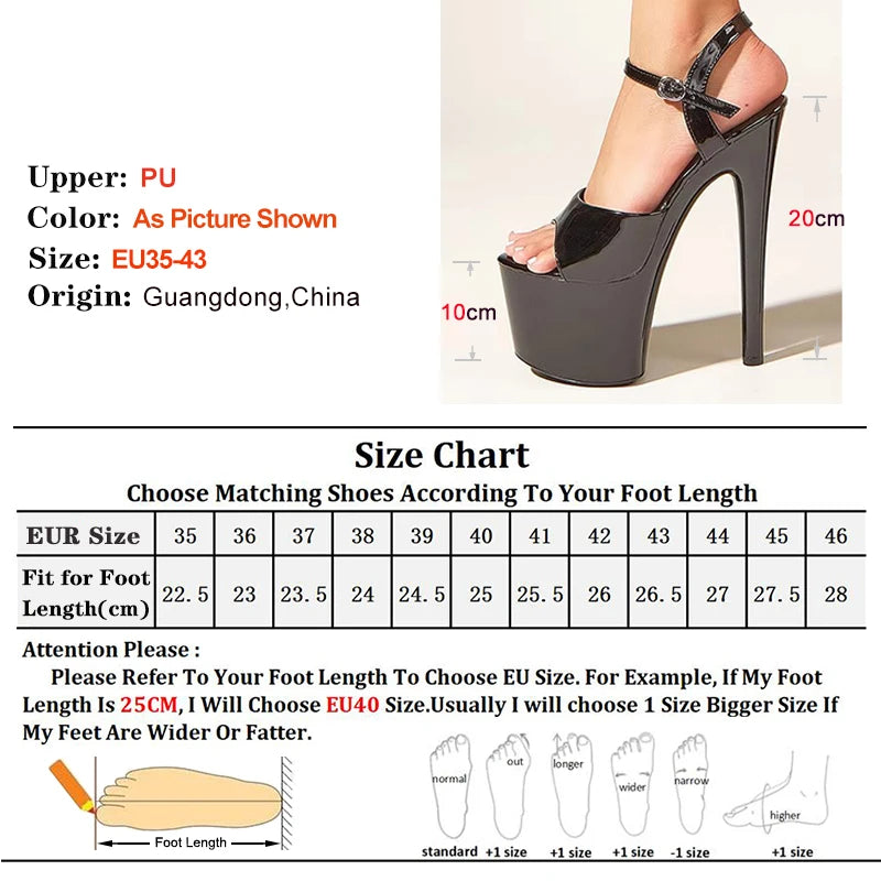 2025 Fashion 20CM/8Inch Women  Pole Dancing Sandals Summer Buckle Strap Platform Fetish Shoes Super High Heels Stripper Stiletto