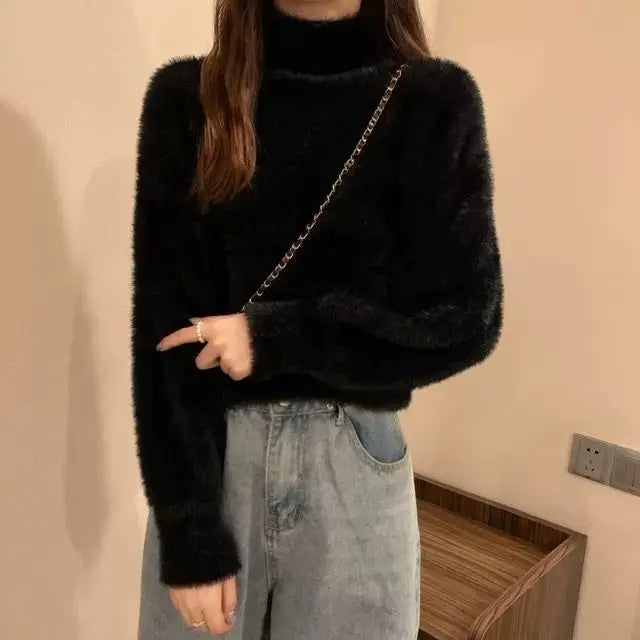 2026 Winter Imitate Mink Wool Hot Fleecing Female Turtleneck Elastic Casual Sweater Women Knitted Tops Pullovers Soft  Warm