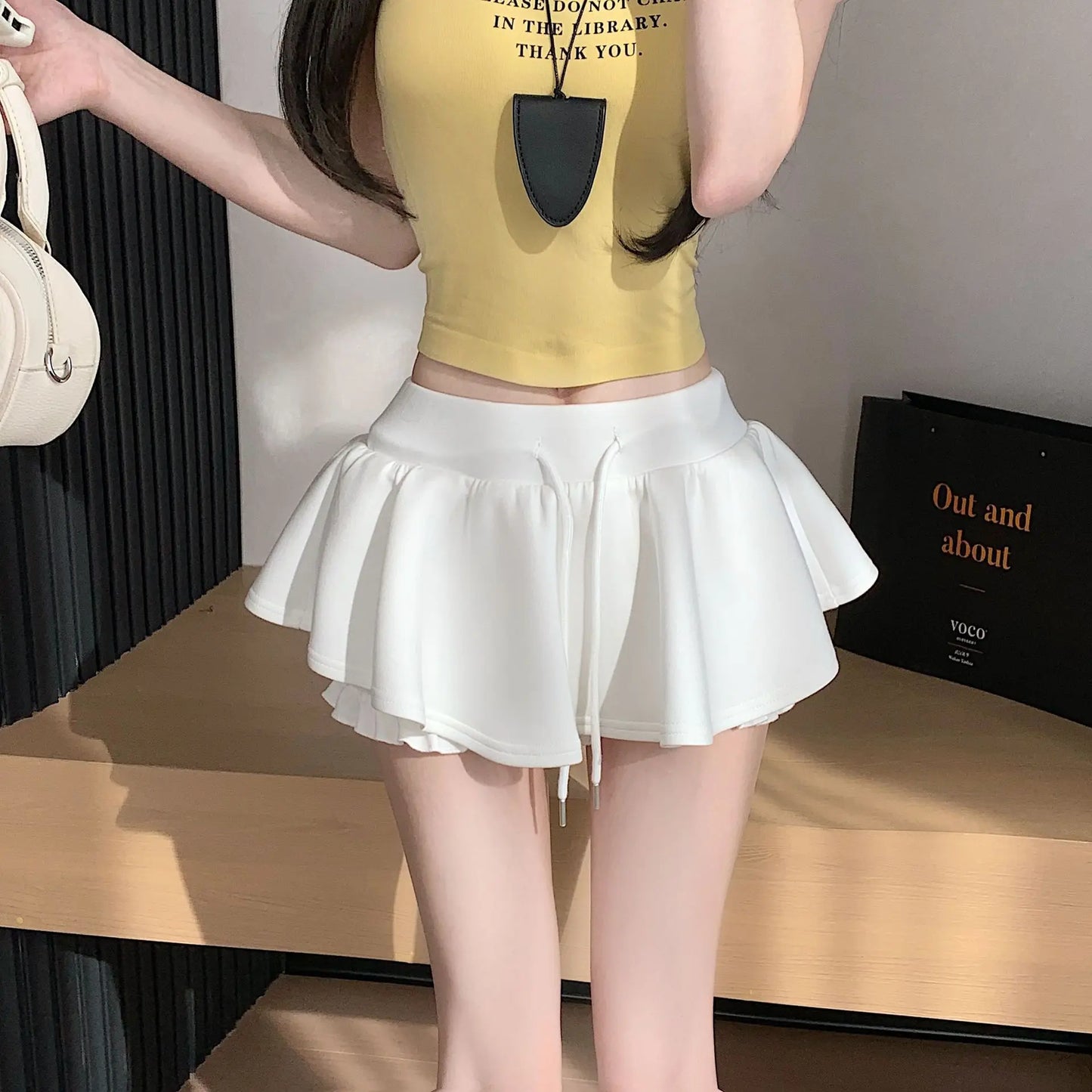 Solid Color Drawstring Half Body Skirt Pants, Spicy Girl Pure Desire, Casual Sports Short Skirt Pants, High Waist
