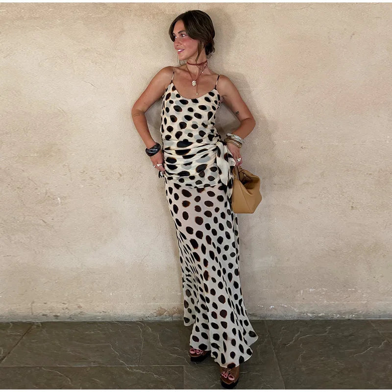 Scoop Neck Women's Dress Spaghetti Strap Polka Dot Tie Waist Removable Wrap Maxi Dress Vacation Beach 2026 New Fashion For Women