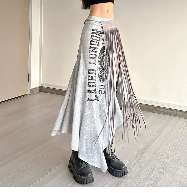 2026 Summer Fashion New Women's Street Style American Style Half Skirt Irregular Split Letter Sexy Hot Girl Half Skirt