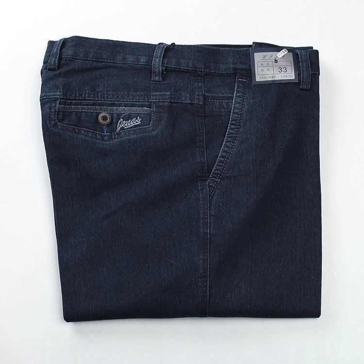Size 30-45 Men Business Jeans Classic Male Stretch Jeans Plus Size Baggy Straight Men Denim Pants Cotton Blue Work Jeans Men