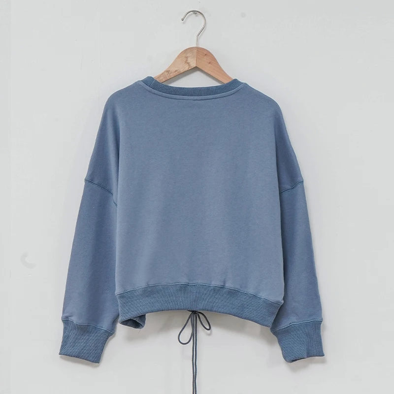 100% Cotton Women's Drawstring Sweatshirt Autumn New Casual Solid Long Sleeved Korean Fashion Streetwear Female Pullover