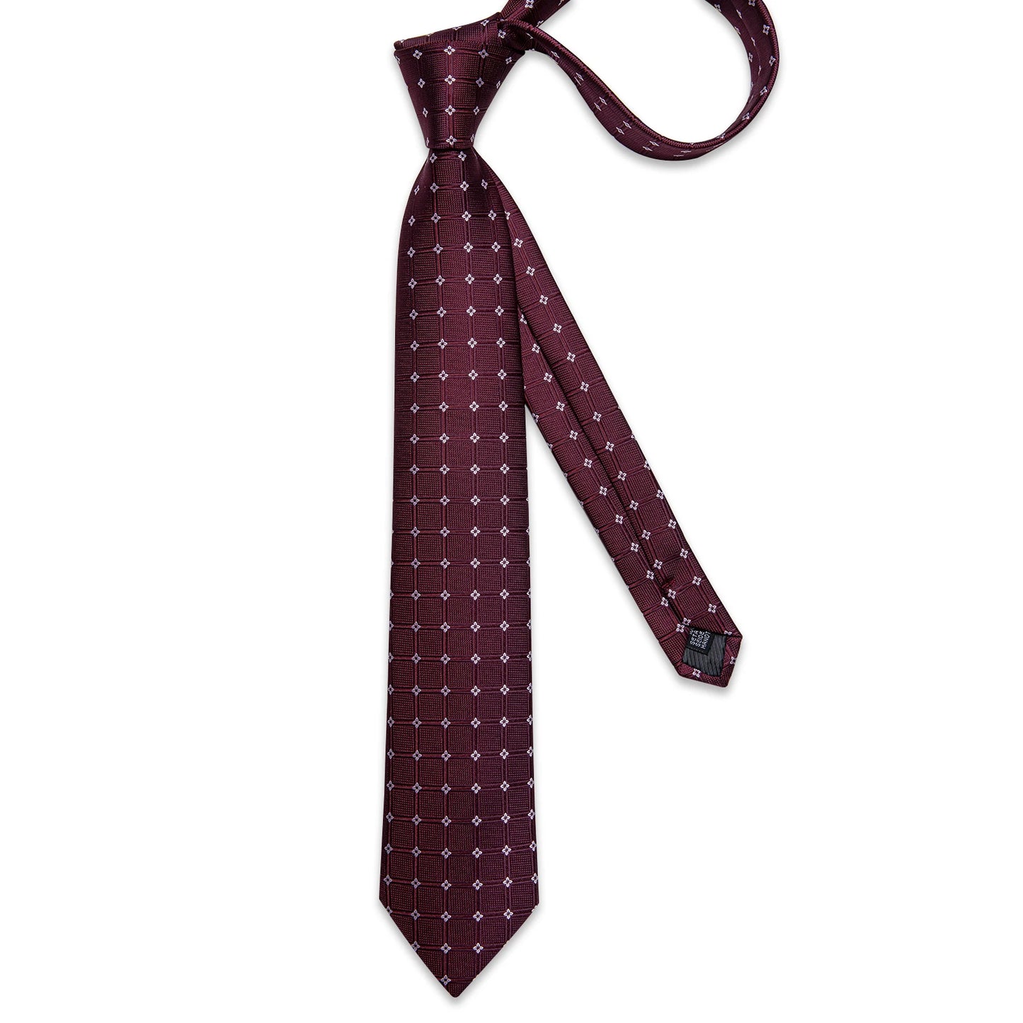 Dark Red Plaid Silk Ties for Men Classic 8cm Business Wedding Party Accessories Pocket Square Cufflinks Gift DiBanGu Dropship BAZAARHUBO
