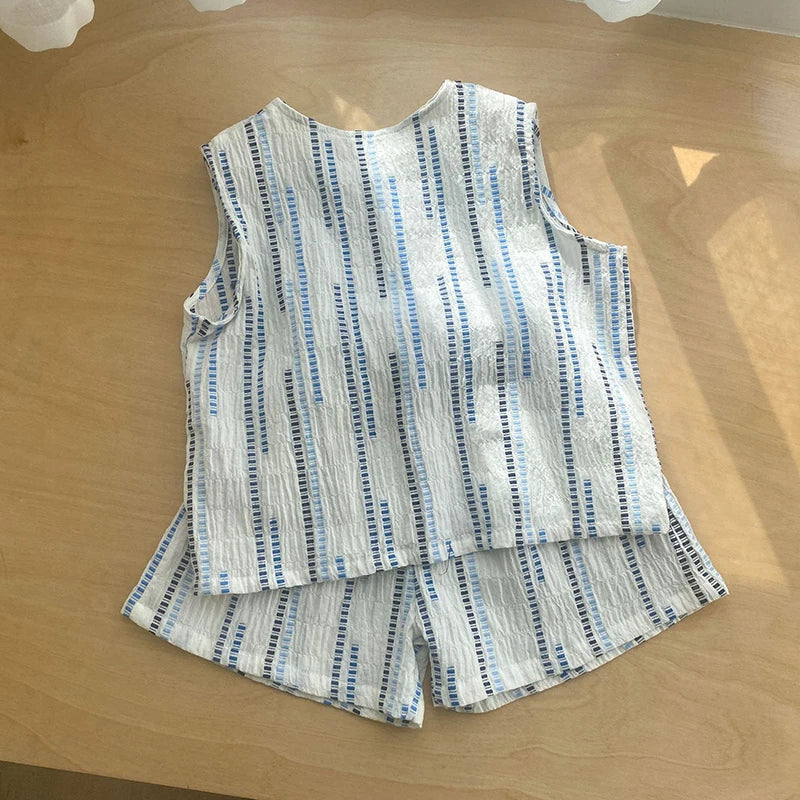 Summer Children's Vest Set Girls Lace Top Suit Kids Embroidered Striped Tank Top and Shorts 2Pcs Boys Casual Suit Sibling Outfit