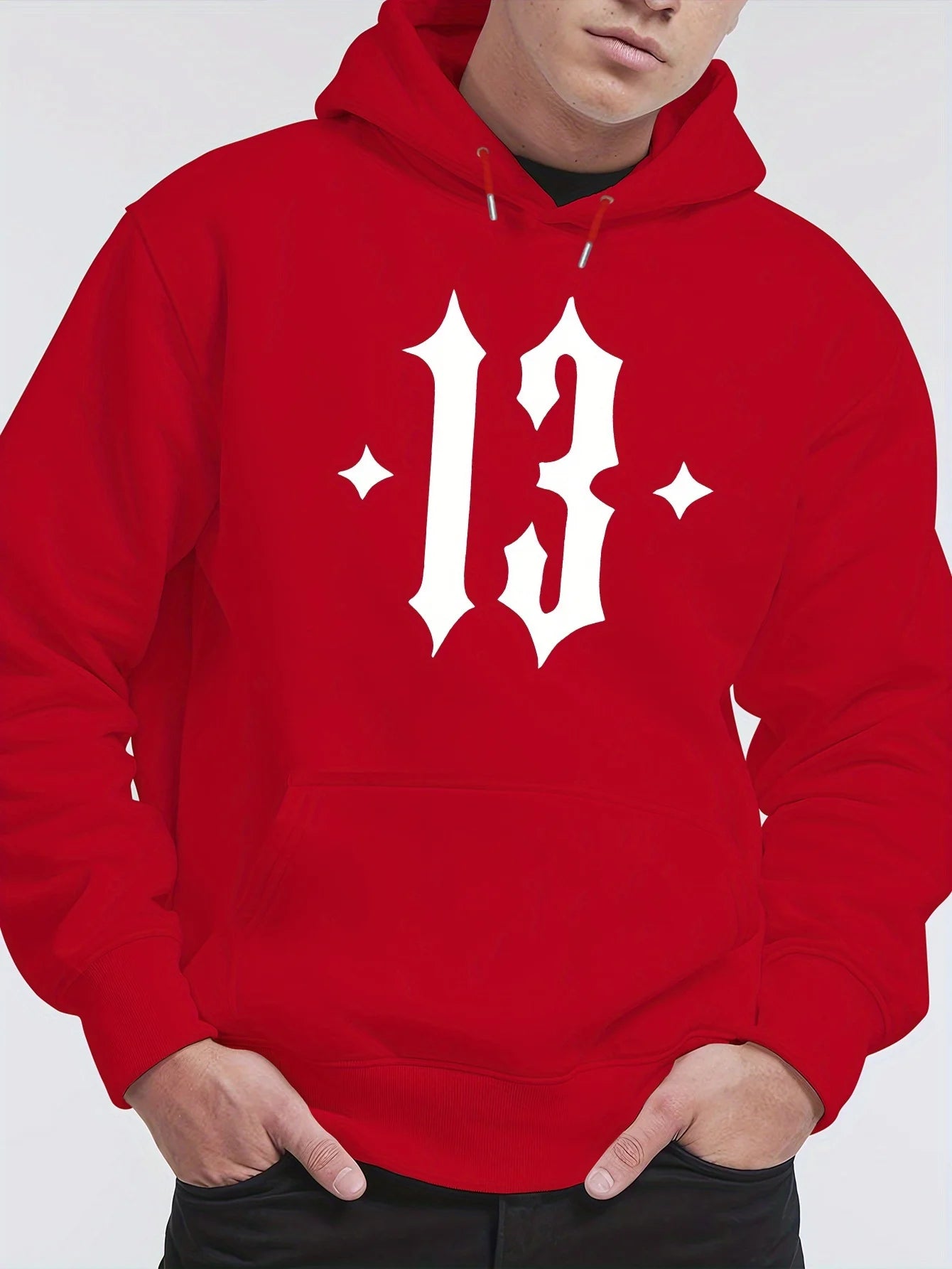 Men'S Hooded Sweatshirt with Number 13 Print - Casual, Comfortable Pullover for Fall and Winter, Long Sleeve Casual Style Top