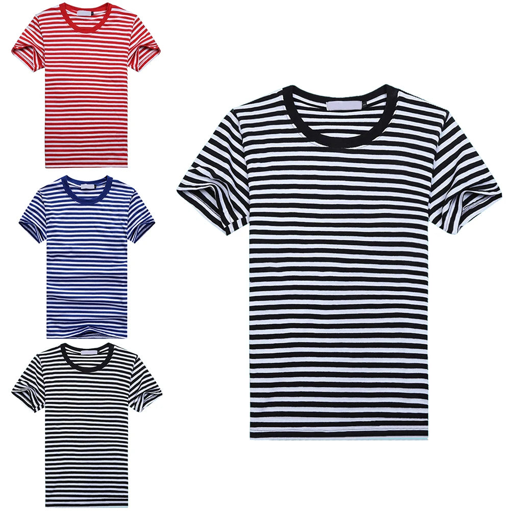 Men Tshirts Navy Shirt Blue And White Striped Short-sleeved Sports Men's T-shirt Couple Parent-child Tops O-Neck Casual Tees