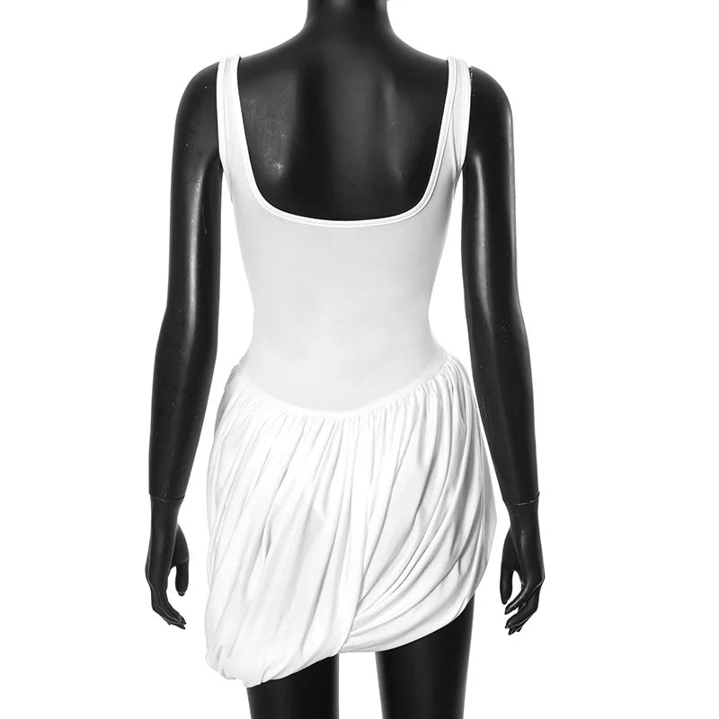 New Summer Style Long Skirt Sexy Spicy Girl Solid Color Basic Waist Fold Irregular Vest Dress Women
