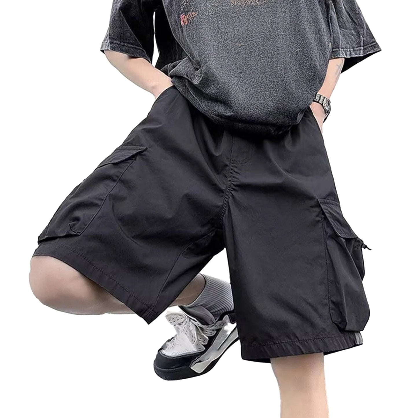 Multi Pockets Button Flying Summer Shorts Mid Rise Solid Color Straight Cargo Shorts Streetwear