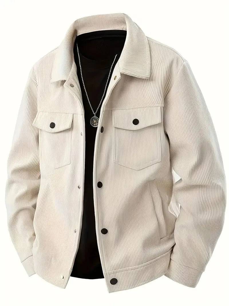 Men's Corduroy Trucker Jacket Casual Button Down Long Sleeve Lapel Collar Pocketed Coat for Daily Wear Streetwear Outfits