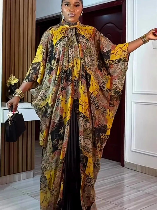 2 PCS Sets Women African Clothes Dashiki Ankara Print Outfit Plus Size Wedding Party Dresses Kaftan Chiffon Boubou Robe Outfits