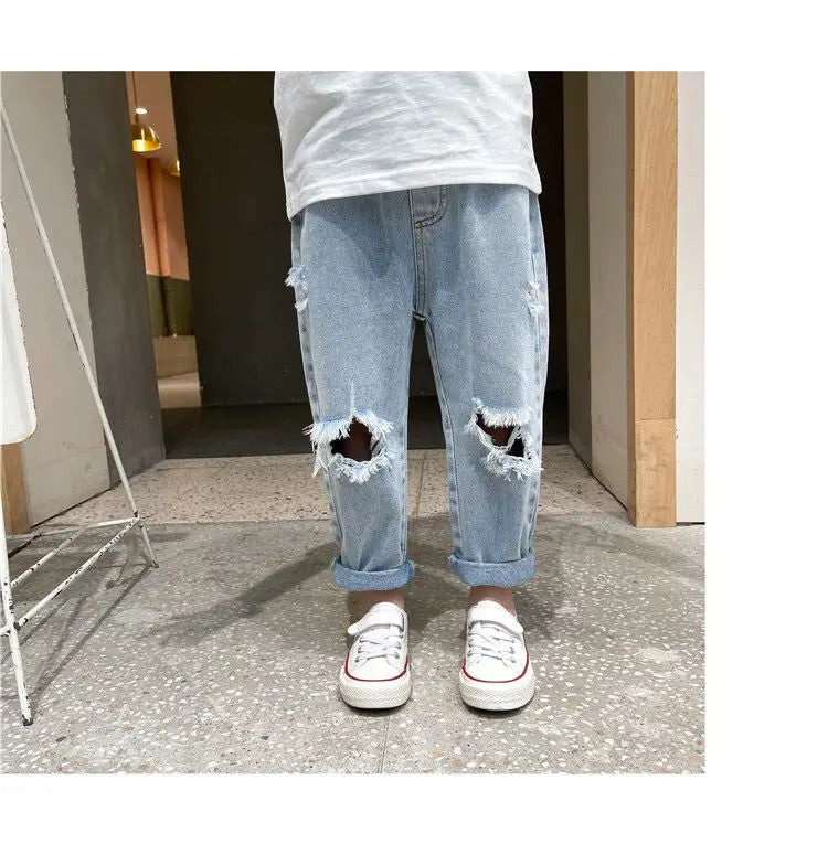 Kids Boys Pants Summer Ripped Jeans New Fashion Children's Baby Loose Casual Jeans Pants Boy and Girl Trousers
