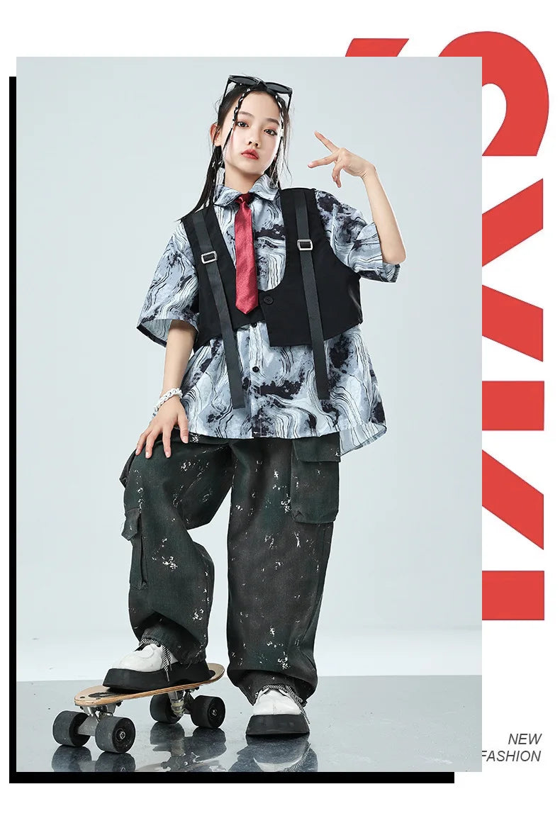 Kids Tracksuits Teens Stage Fashion Show Dance Clothes Boys Girls Suits Sets Vest Pant Shirt Children Jazz Hip Hop Costumes