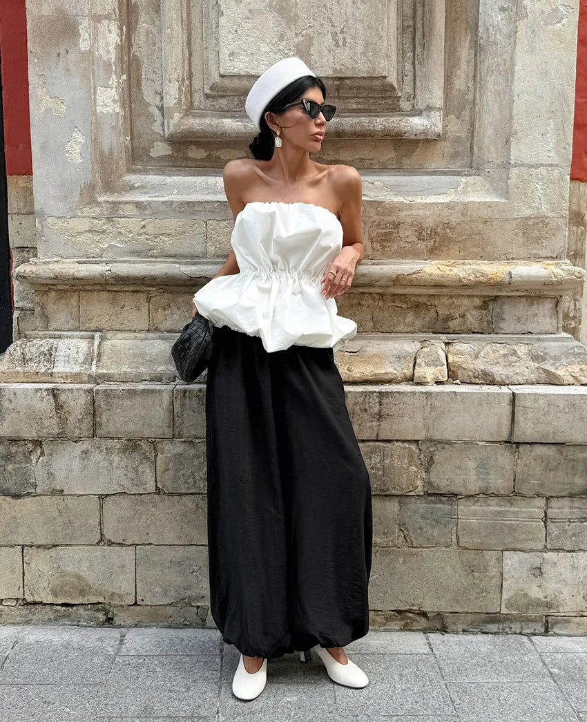 SuperAen European and American Style Fashion Design Sexy Top Unique Design Summer 2026 New White Folds Slimming Tops