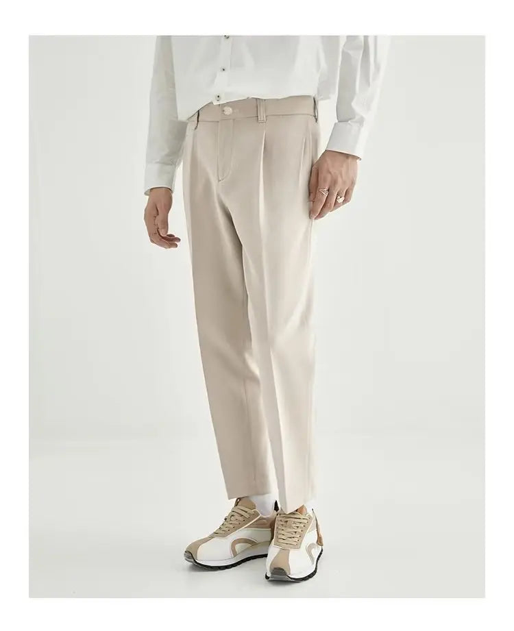 Spring and Summer Draped Trousers for Men's Cropped Trousers Straight Loose Men's Light Business Draped Casual Pants