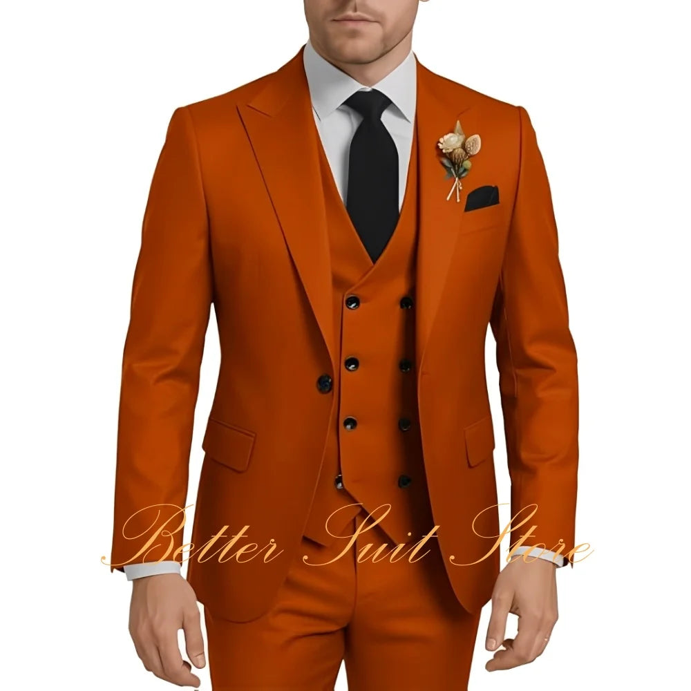 Men's Suits 3 Piece Set Wedding Groom Tuxedo Slim Fit Blazer Vest Pants One Button Jacket Formal Men Suit Set