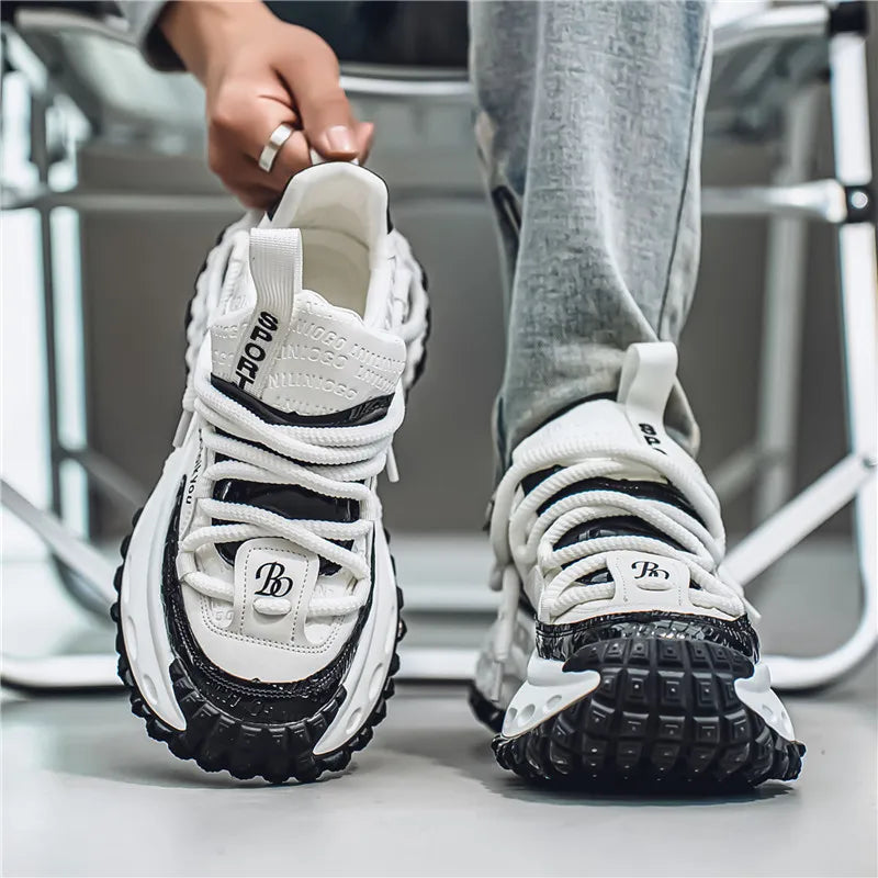 Trendy Dad Sneakers Thick Bottom Heightening Men's Casual Sports Shoes Spring Summer New Style round Toe Low Top EVA Insole