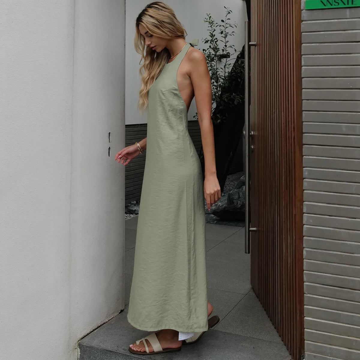 Kaleirda Summer Women Backless Elegant Ankle Length Dress Polyester