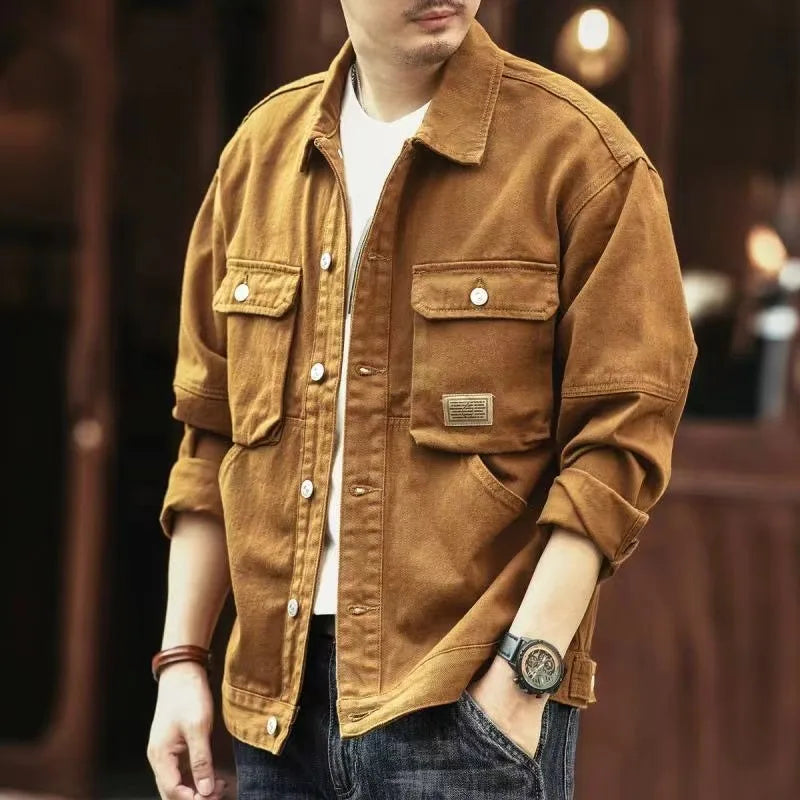 American Style Heavyweight Retro Workwear Jacket Men's Spring Autumn New Trend Loose Hardman Hunting Denim Coat Casual Fashion