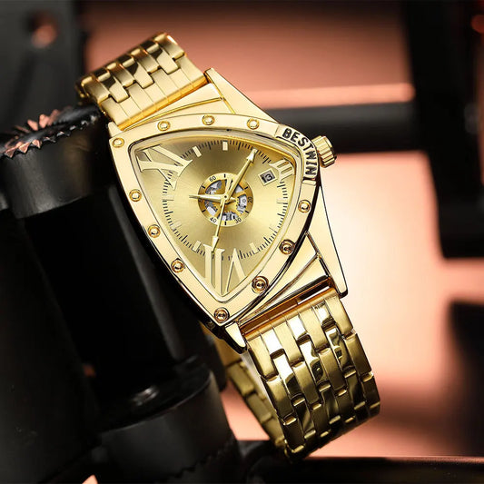 Golden Triangle Men Quartz Watch Unique Design Luxury Watches For Male Clock Sports Waterproof Men Wrist Watches Stainless Steel