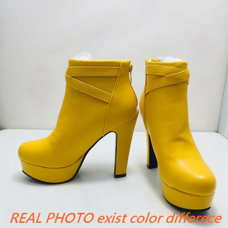 REAVE CAT Size 34-50 Ladies Platform Ankle Boots Party Office Women Fashion 12CM Thick High Heels Buckle Shoes F1484