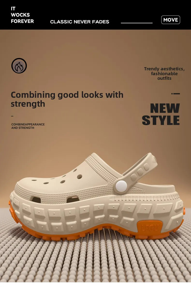 Thick soled perforated shoes for men, trendy summer outerwear, anti slip, wear-resistant, non smelly driving sandals for men