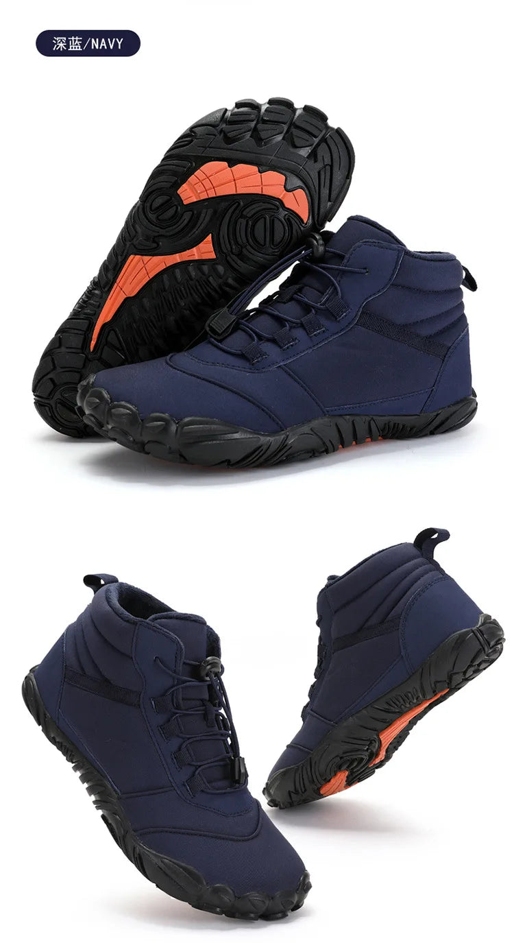 Snow Boots Women Men Sneakers Barefoot Waterproof Winter Warm Running Shoes Non-Slip High-top Padded Hiking Ankle Shoes 2024