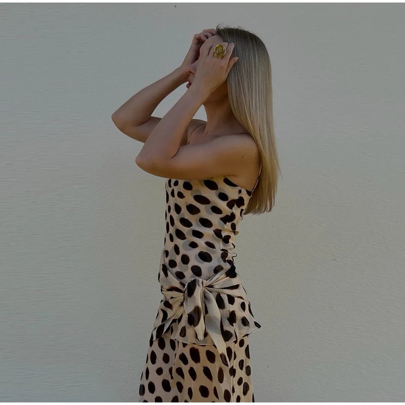 Scoop Neck Women's Dress Spaghetti Strap Polka Dot Tie Waist Removable Wrap Maxi Dress Vacation Beach 2026 New Fashion For Women