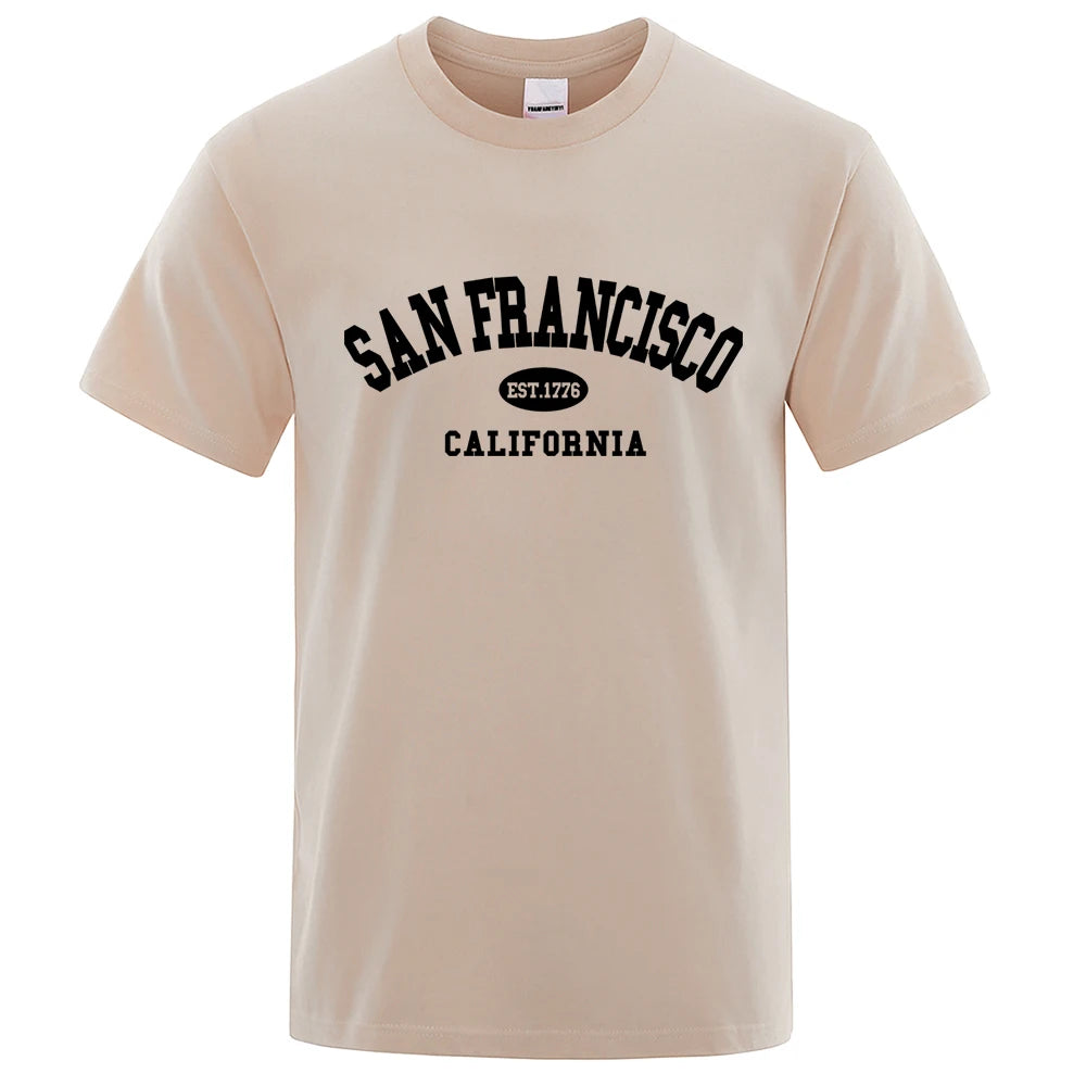 Sanfrancisco Est.1776 California Letter T-Shirts Men Fashion Oversized Tops Summer Tshirt Loose Designer Luxury Tee Clothing