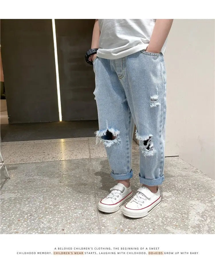 Kids Boys Pants Summer Ripped Jeans New Fashion Children's Baby Loose Casual Jeans Pants Boy and Girl Trousers
