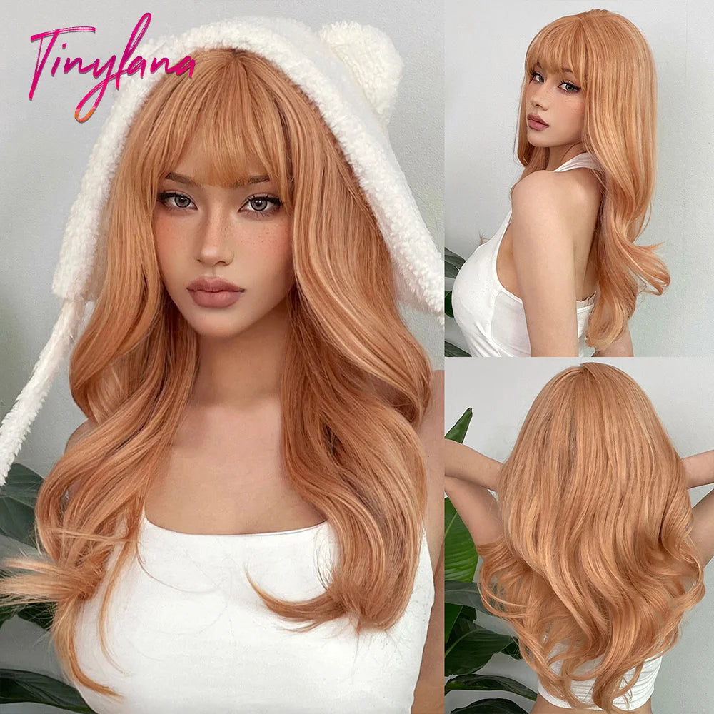 Long Wavy Silver Ash Ombre Cosplay Synthetic Wigs Natural Curly Gray Black Hair Wig with Bangs for Women Afro Heat Resistant