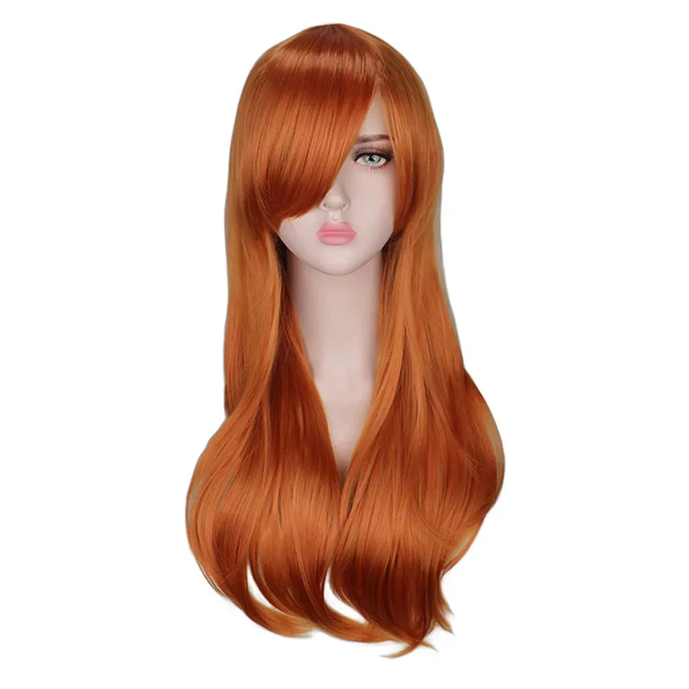 QQXCAIW Long Wavy Cosplay Wig Red Green Purple Pink Black Blue Sliver Gray Blonde Brown 70 Cm Synthetic Hair Wigs