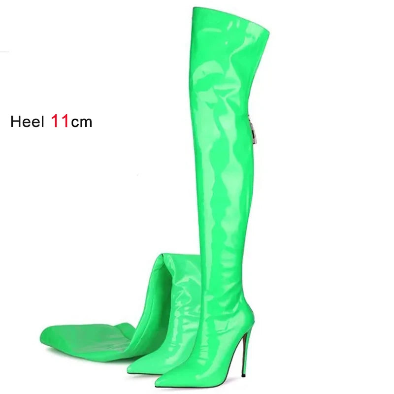 11CM Elastic Thigh Boots Sexy Stiletto High Heels Women Over-the-Knee Boots Pointed Toe Strippers Ladies Shoes Pole Dancing Boot