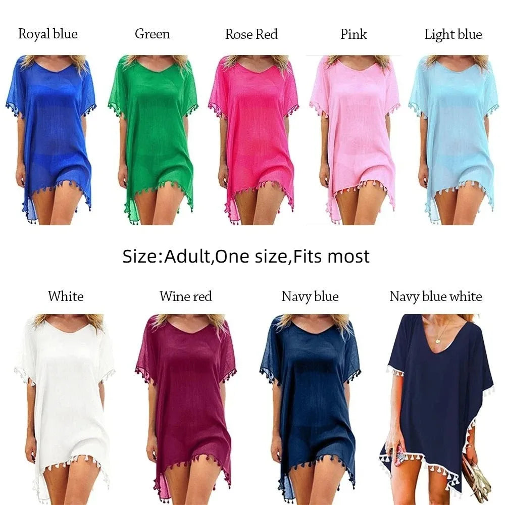 Fashion V Neck Summer Sunscreen Smock Loose Casual Beachwear Shirt Bathing Suit Vacation Swim Dress for Women
