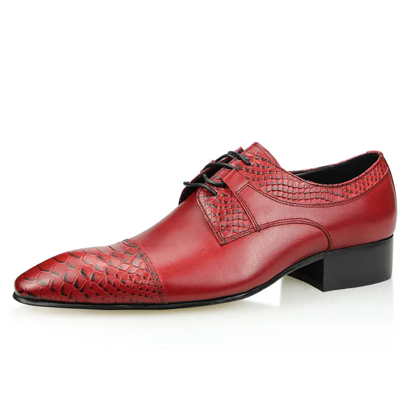 Luxury Wedding Red Shoes For Men Lace Up Fashion Derby Shoes Formal Business Office Genuine Leather Pointed Toe Dress Man Shoe