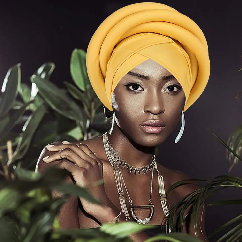 Fashion Raw Silk African Women Turban Wrap Twisted Braid Headwear Turban Cap Elastic Breathable Head Wraps African Lady