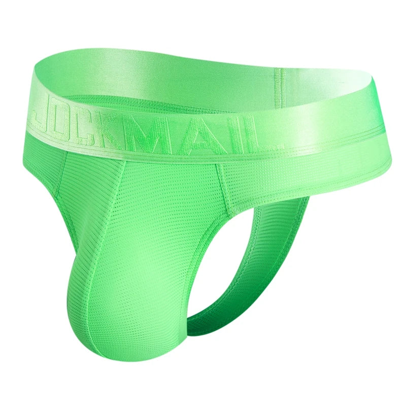 JOCKMAIL Sexy Men's G-string Fashion Low Waist Solid Color Male Thongs Underwear Breathable Mesh Sports Underpants Shorts