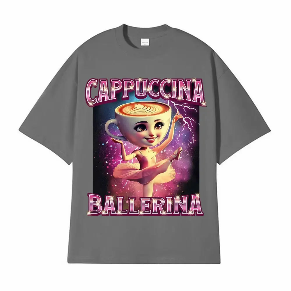 Cappuccina Ballerina Funnu Italian Brainrot Meme T Shirt Men Women Clothing Fashion T Shirts Casual High Quality Cotton T-shirt
