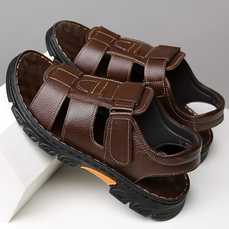 Men's Sandals Adjustable Solid Color Shoes Summer Casual Comfort with Durable Rubber Sole, Breathable PU for Outdoor Walking