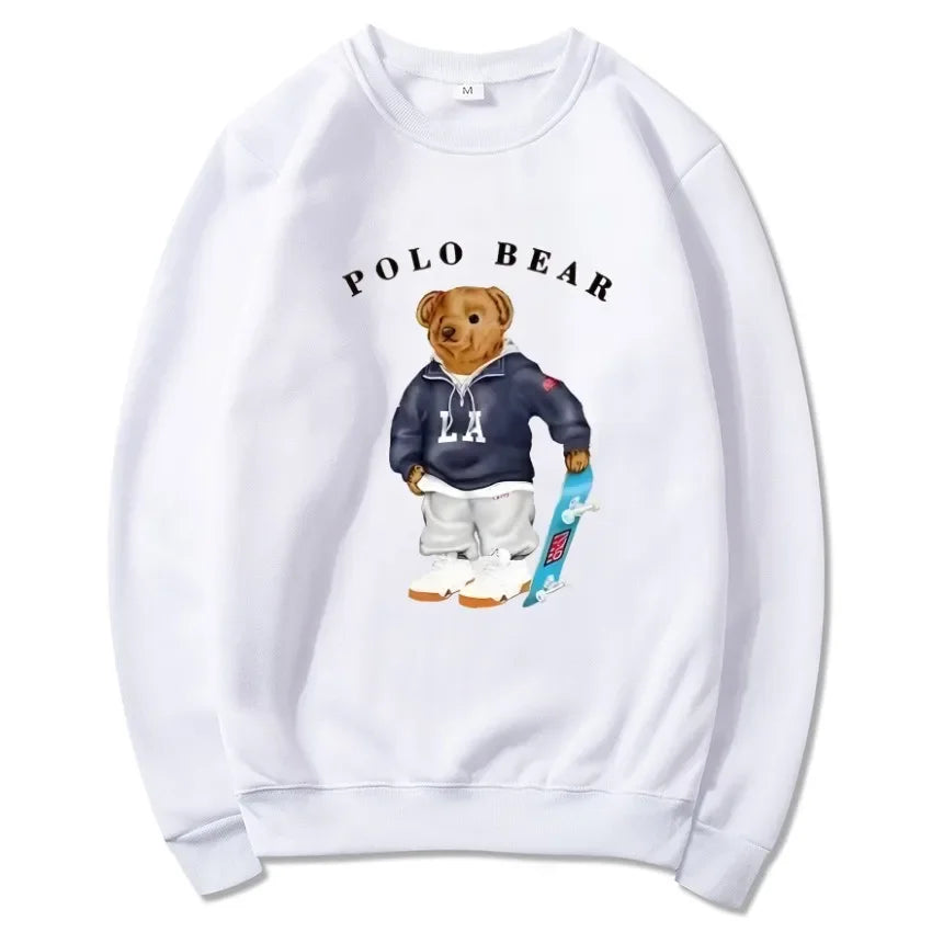 Men's casual and comfortable pullover, fashionable and versatile hooded sweatshirt with teddy bear pattern, sports shirt BAZAARHUBO