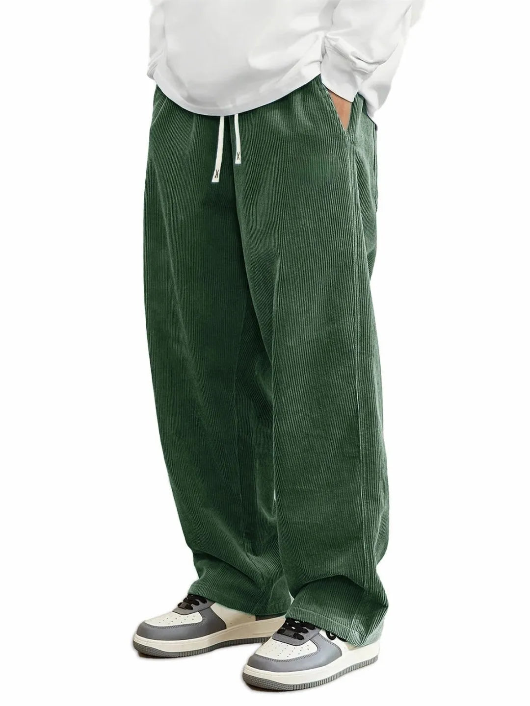 Summer Mens Corduroy Casual Pants, Loose Straight Fit Sweatpants with Elastic Waist & Drawstring, Men Outdoor Streetwear Trouser