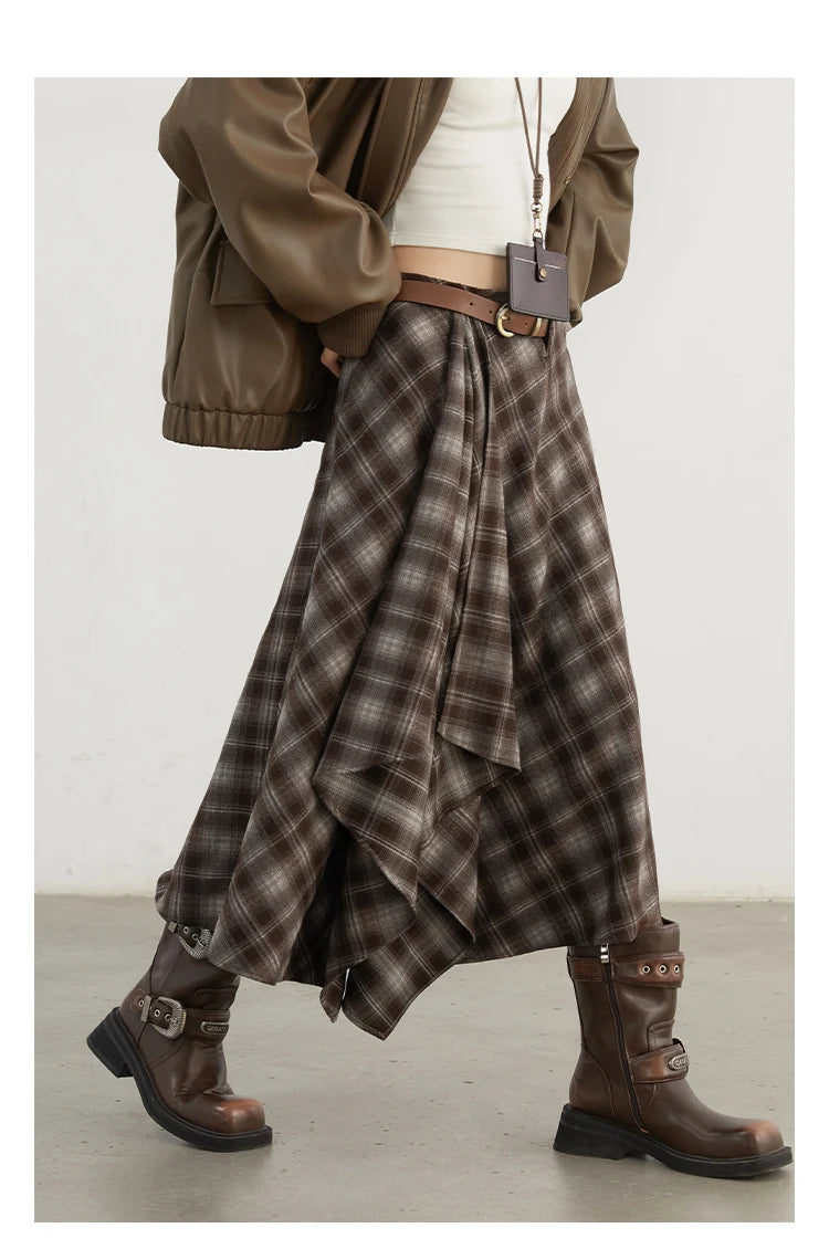 Chic Ven Women Skirt A Line Retro Loose High Waist Plaid Long Autumn Winter 2026