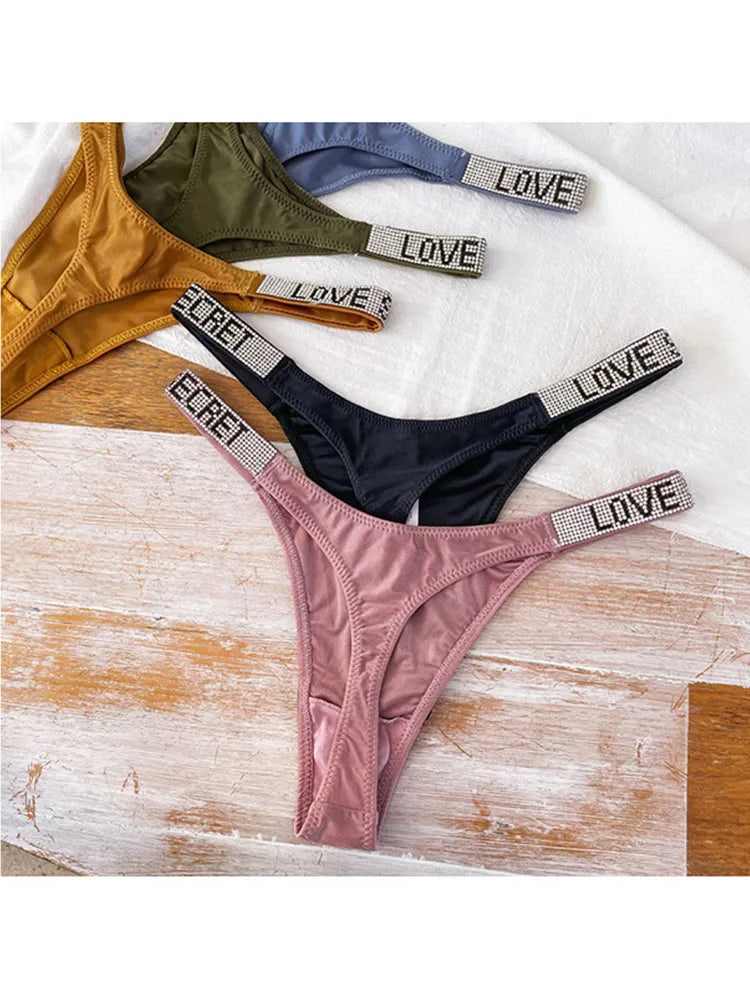 Comfort Ice Silk Seamless Panties Women G String Sexy Rhinestone Leopard Underwear Cotton Low Waist Fitness Lingerie T Thongs