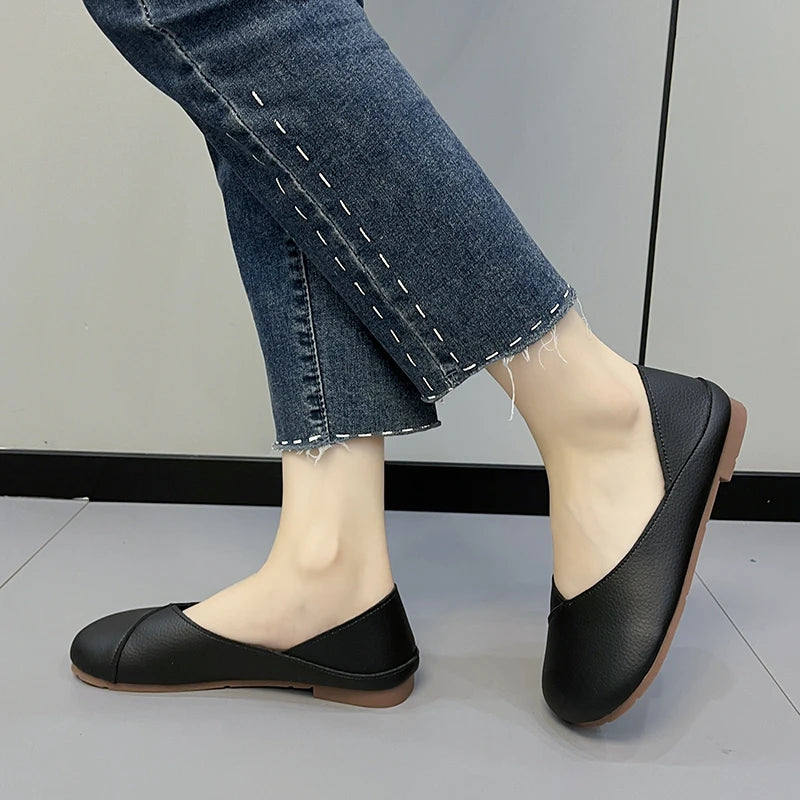 Genuine Leather Spring Autumn Handmade Flats Ballerina Shoes Women Loafers Comfortable Soft Leather Women Flats Shoes