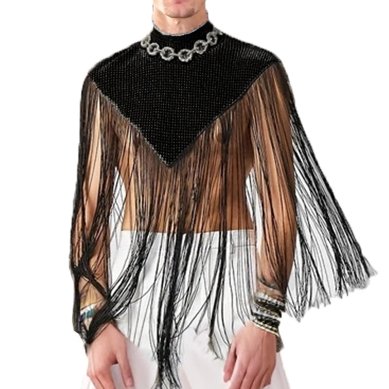 Men's Clothing Irregular Tank Tops Fashion Vests Tassel Patchwork Turtleneck Sleeveless Streetwear Leisure Sexy Cloak Ponchos