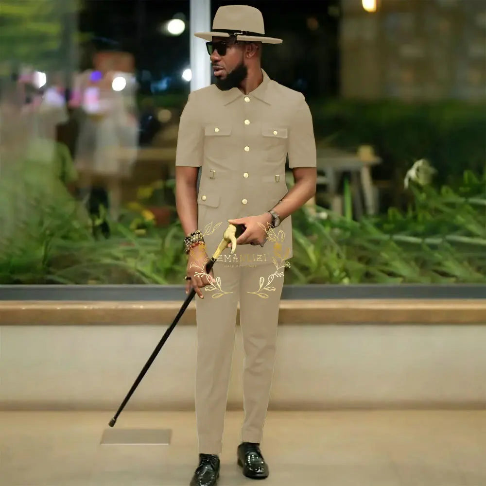 African Style Suits Men For Wedding Customized 2 Pieces Single Breasted Jacket Pants 2 Pieces Groom Tuxedos costume homme